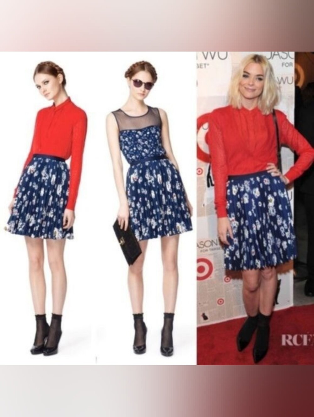Jason Wu Navy Floral Circle Skirt with White Blooms